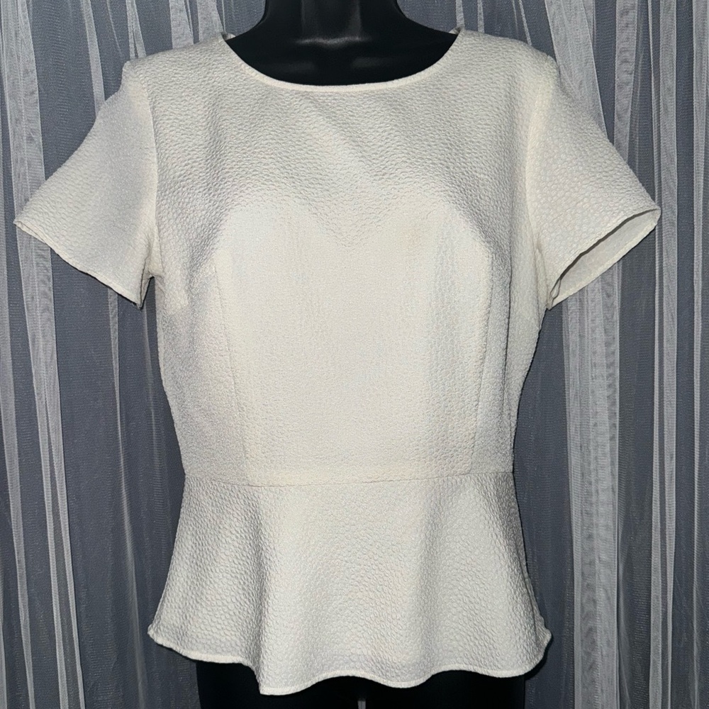 Talbots White Peplum Short Sleeve Blouse Top (4P)